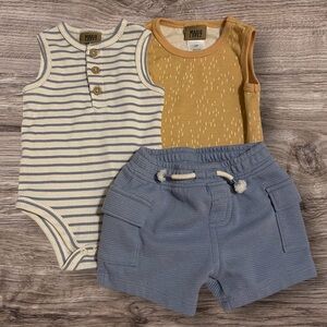 Mario Lopez Baby Boy 3-6m Matching Set Ribbed Striped Tank Onesies Shorts EUC